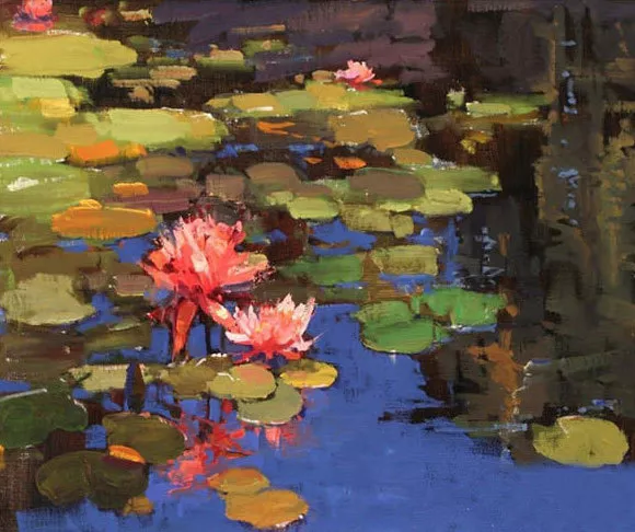 ZOPT685 fine landscape lotus flower leaf in pond art OIL PAINTING on CANVAS