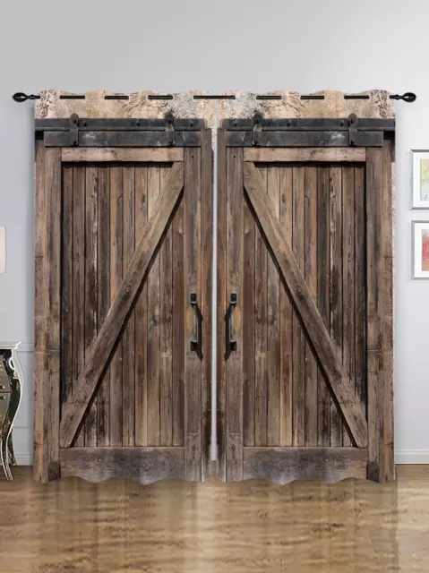 Farmhouse Barn Door Curtains Rustic Wooden Rod Pocket Retro Brown Wood Countrysi