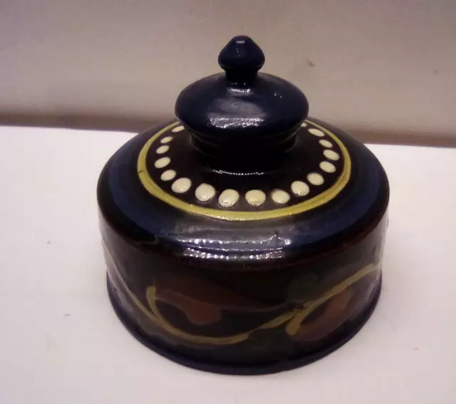 Longpark Pottery Torquay Devon  Ink Well with lid deep blue