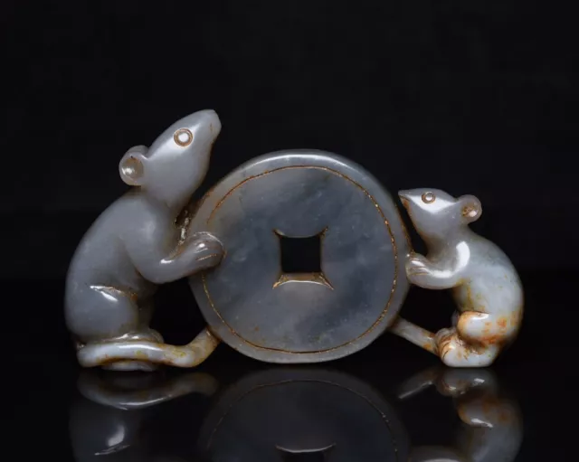 Chinese Antique Vintage Natural Hetian Jade Carved Exquisite Rich Mouse Statue