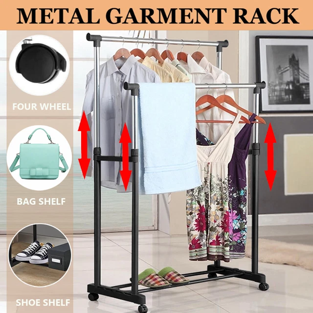 DOUBLE CLOTHES RAIL Rack Garment Hanging Display Stand Shoe Storage