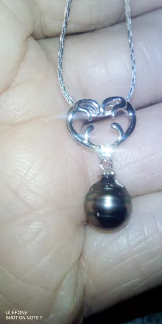 pendentif coeur argent sterling avec perle de tahiti noir baroque