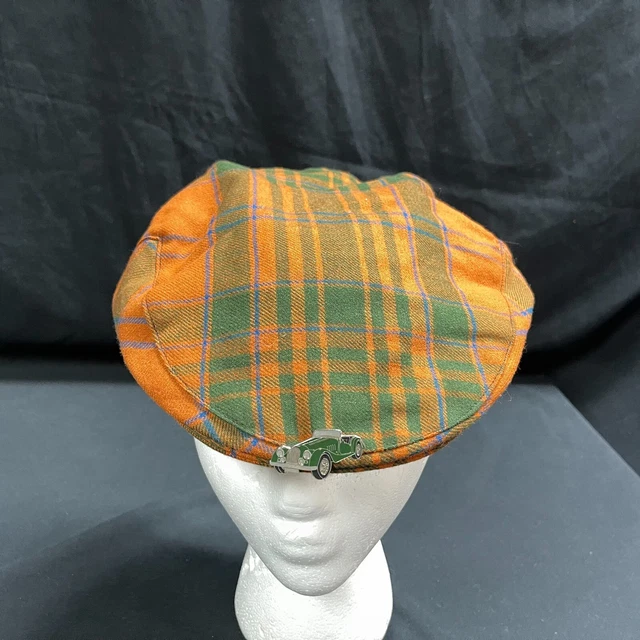Scottish Traditional Flap Cap Green Gold Plaid Made in Galashiels Scotland