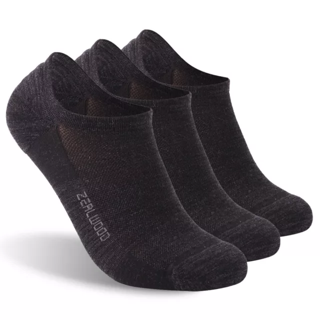 3 Pairs ZEALWOOD Merino Wool Running Sock Anti-blister Hiking Socks Black