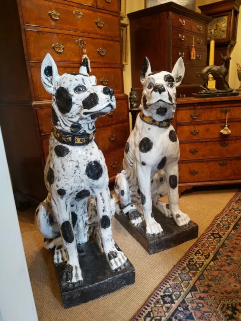 Mid 20th Century decorative Pair of Lifesize Italian Pottery Glazed Dogs.