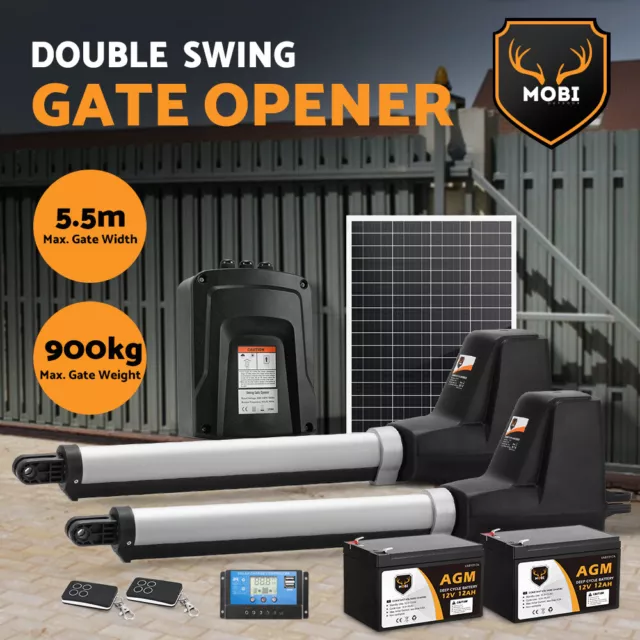 Mobi Double/Single Swing Gate Opener Kit Automatic Remote Battery Solar