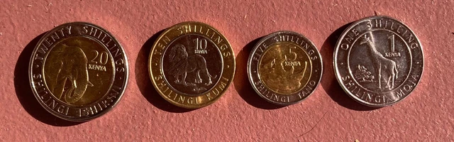 Set of 4 Current Circulating Coins~ Kenya~ 1, 5, 10, 20 Shillings (2018) bi-meta