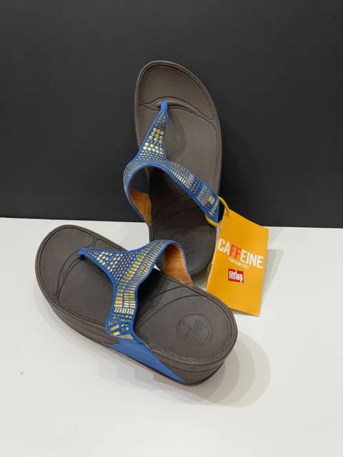 Fitflop Aztek Chada Blue Gold Leather Flip Flop Women's 4