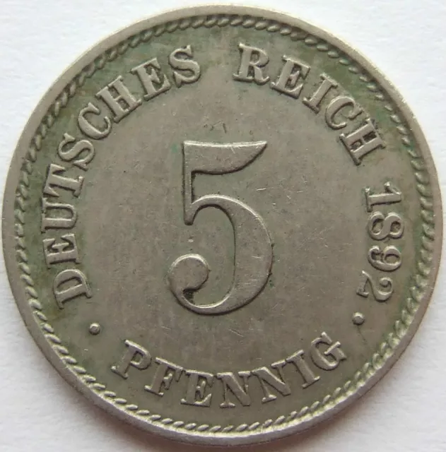 Münze Deutsches Reich Kaiserreich 5 Pfennig 1892 E in Vorzüglich