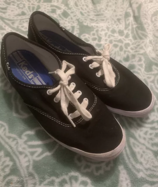 Keds Champion Black & White Canvas Shoes Women's Size 6 Lace Up Sneakers