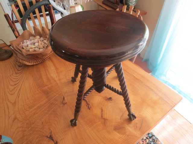 Antique Piano Stool w/ Twisted Rope Legs