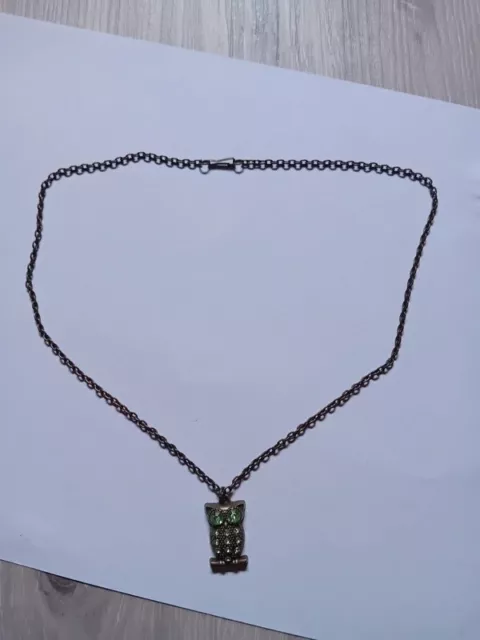 Halskette Eule Bronze Modeschmuck Steinchen Grün