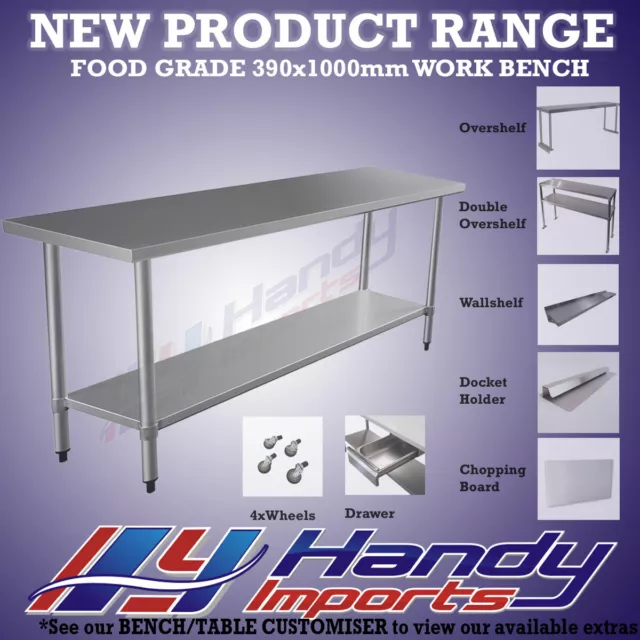 1500 x 390mm STAINLESS STEEL 304 FOOD PREP NARROW WORK BENCH KITCHEN SLIM TABLE