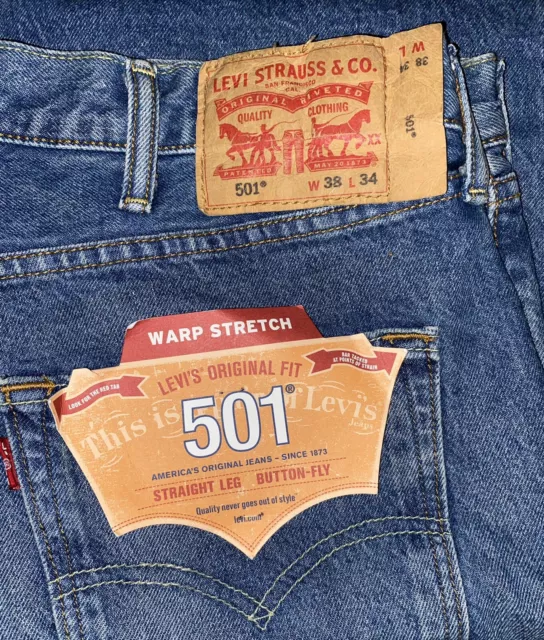 LEVI S 501 JEANS Mens 38x34 Warp Stretch Button Fly Straight Leg