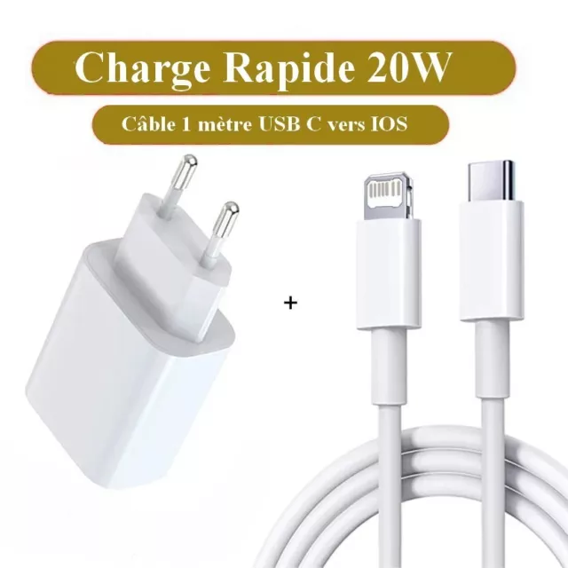 Câble et Chargeur rapide 1 Mètre USB Type C pour iPhone, 20W