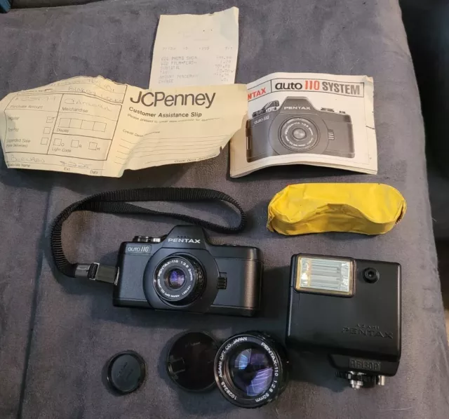 [Near MINT + flash AF130P] PENTAX Auto 110 SLR Film Camera 24mm And 50 MM Lenses