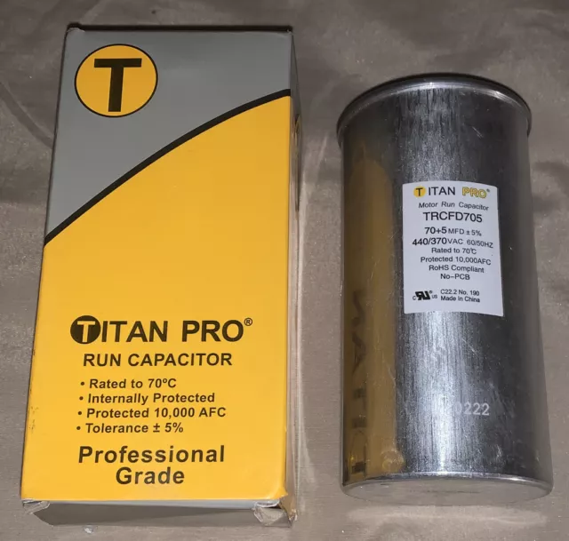 TitanPro TRCFD705 HVAC Round Dual Motor Run Capacitor. 70/5 MFD/UF440/370 Volts