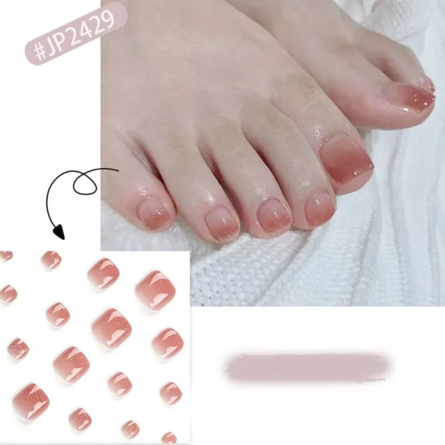 Simple Toe Nails French Foot Nails Fashion Fake Toenails  for Women Girl