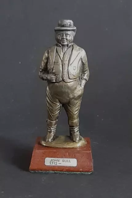 John Bull Figurine Pewter 3.25 Ins Tall on Wooden Plinth