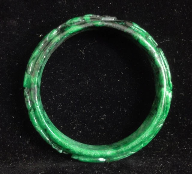 62MM Old Chinese Hand Carving Green Jadeite Emerald Women Wife Bangle