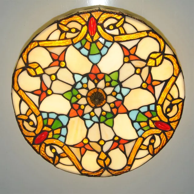 Tiffany Victorian Stained Glass Flush Mount Ceiling Light Baroque Lamp Fixture