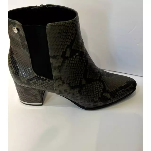 Calvin Klein Fiona Black/ Grey Snake Embossed block heel Bootie, sz 9 2