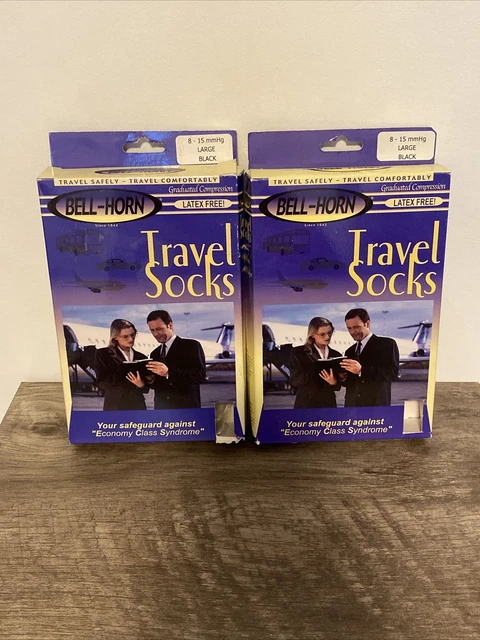 2 pares de calcetines de viaje Bell-Horn unisex 8-15 mmHg longitud pantorrilla negros grandes