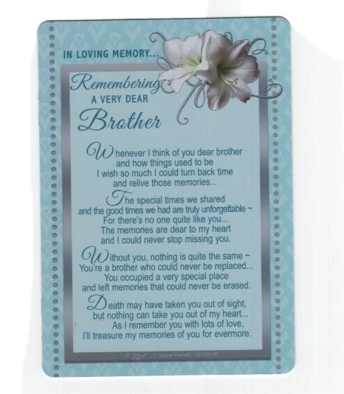 BROTHER GRAVESIDE MEMORIAL Card Graveside Keepsake In loving Memory