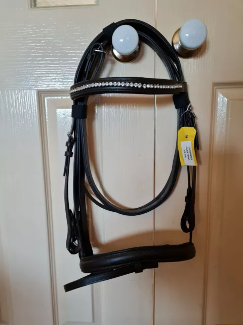 New brown leather horse bridle with crystal browband cob size / horse tack