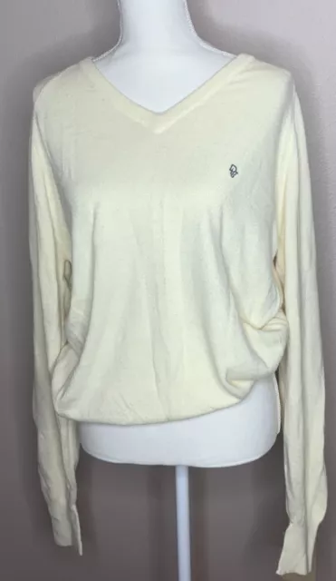Vintage Christian Dior V-Neck Pullover Knit Sweater Size Large Cream Made In USA