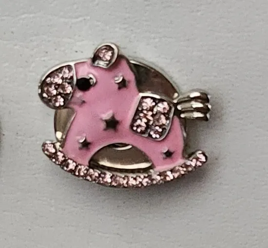 Cute Pink Rhinestone Rocking Horse Snap Jewelry 18mm  Charm Ginger, Chunk, Noosa