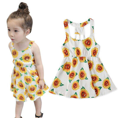 Girls Sleeveless Dress Sunflower Sundress Princess Swing Dresses Toddler Kids