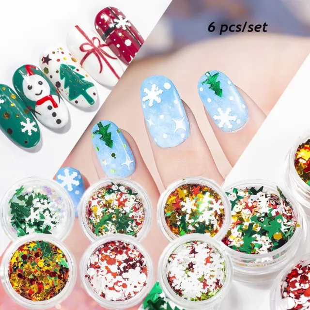 Glitter Holographic Flakes 3D Christmas Tree Star Nail Sequins Snowflake