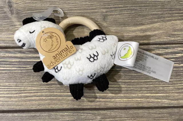 Animal Adventure Black White Baby Dog Horse Wooden 2020 Teether Toy Plushy Soft