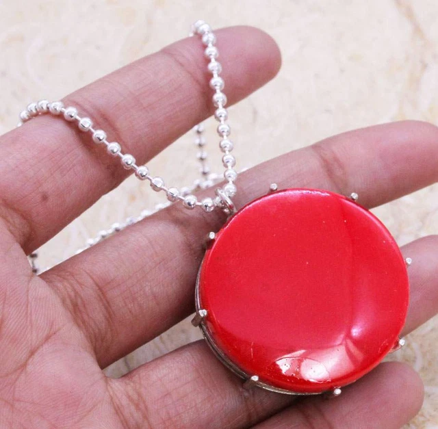 Red Coral 925 Silver Plated Handmade Necklace of 16" Ethnic Gift