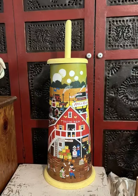 Beautiful Hand Painted Colonial style Wood Butter Churn signed Laura Riner 25"