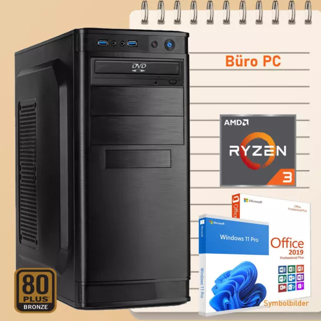 Büro und Schul PC AMD Ryzen 3 32GB DDR4 250GB SSD 1TB HDD Win 11 Office 2019