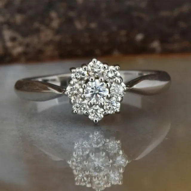 Bague de fiançailles florale marguerite en diamant simulé taille ronde 1 ct...