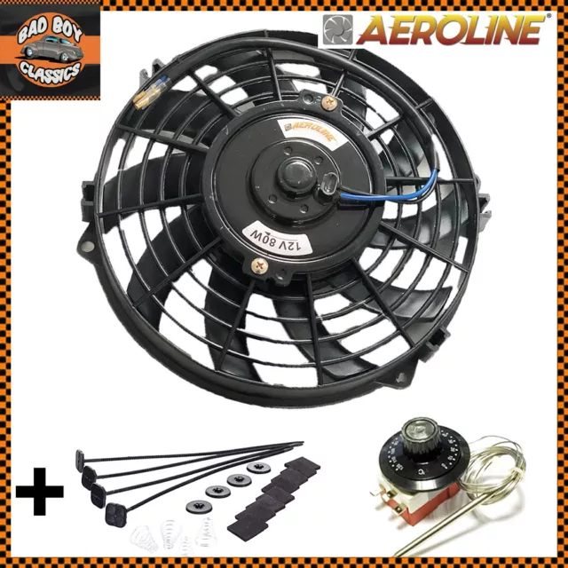 9" Aeroline Electric Radiator / Intercooler 12v Cooling Fan + Thermostat Control