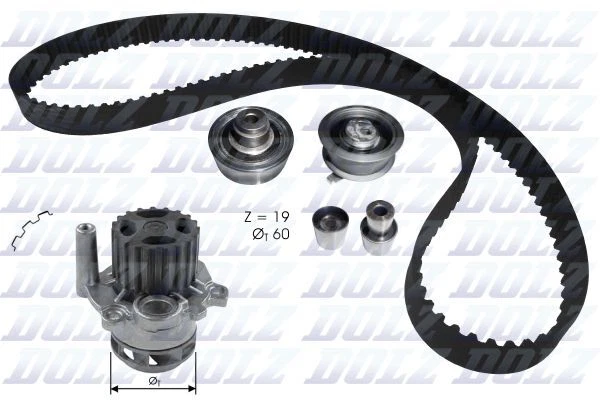 Pompa acqua Dolz Kd104 + set cinghie dentate per Skoda VW Cordoba + Ibiza III 99-09