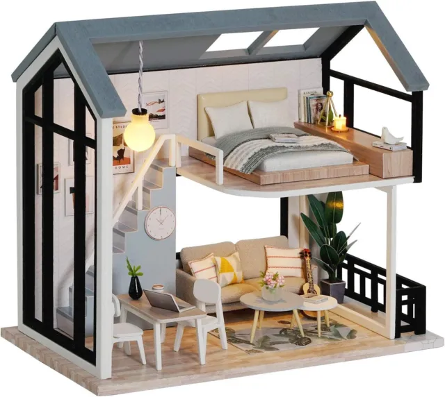 lemogo DIY Miniature Dollhouse Kit Handmade Wooden Dolls House & Furniture Kit