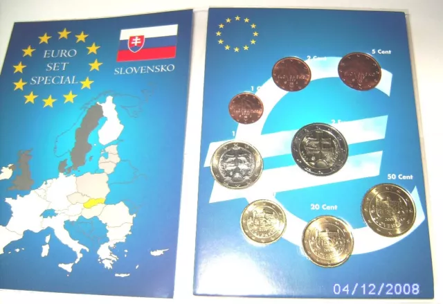 KMS SLOWAKEI 2009: erste Euro-Münzen 1 Cent - 2 Euro Im Leuchtturm-Folder  -DE