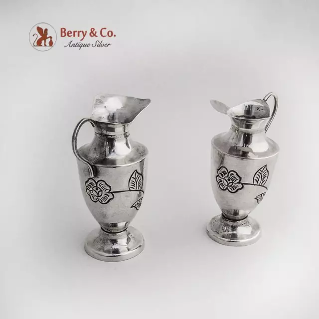 Water Pitcher Form Salt Pepper Shakers Pair Sterling Silver