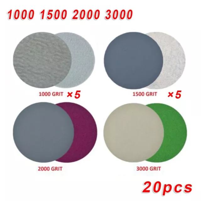 20 Pcs 5 Inch Hook&Loop Wet/Dry Sanding Disc 1000/1500/2000/3000 Grit Sandpaper