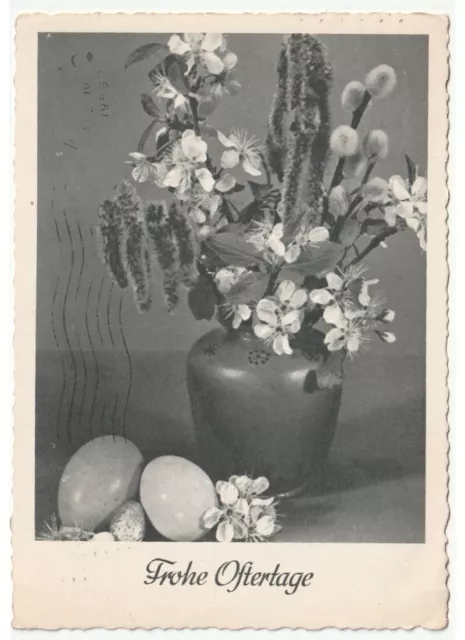1955 Maîtresse Pâques Vase Fleurs Oeufs Photo Carte Postale D'Époque Ostern