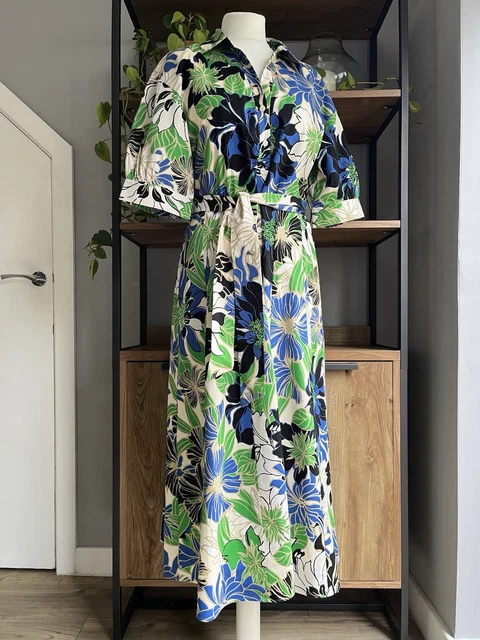 ZARA BLUE & Green Floral Silk Devore Midi Dress M BNWT REF: 2731 255 34.00  - PicClick UK