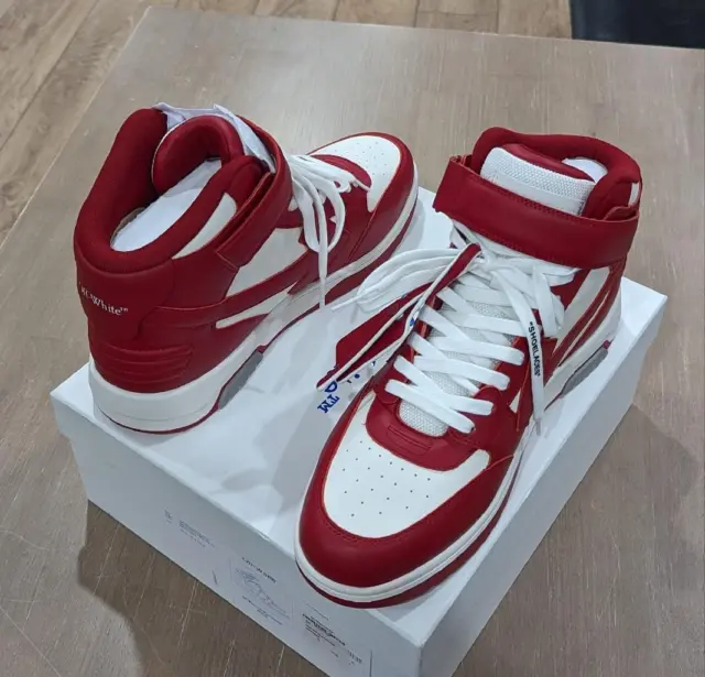 $790 Mens Off-White "Out of Office" High-Top Sneakers White/Red 46 US 13