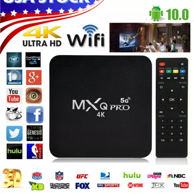 MXQ Pro 4K Ultra HD 64Bit WIFI Android 10.0 Quad Core Smart TV Box Media Player