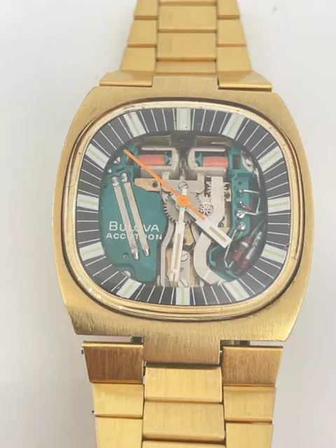 Bulova Accutron Spaceview Double Cushion "T" Gold Tone With Original Bracelet