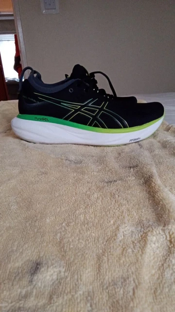 Asics Nimbus 25 UK 8.5, BLACK, GREEN. Used once, less than  1/2 mile. Too big.